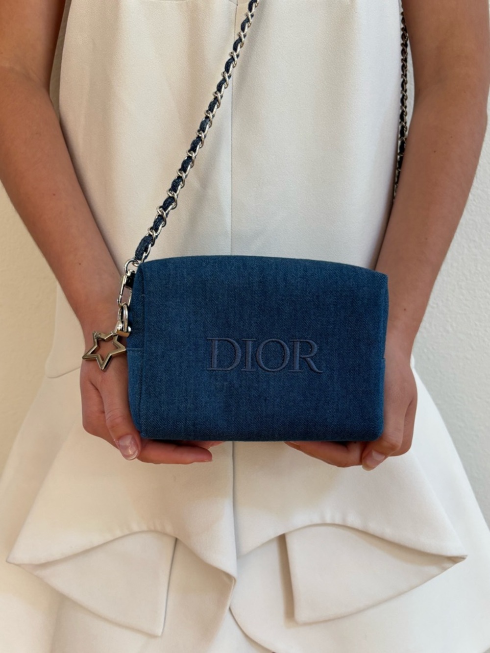 DIOR Denim Mini Chain Shoulder Bag Blue Silver chain LOGO rare purse clutch star
